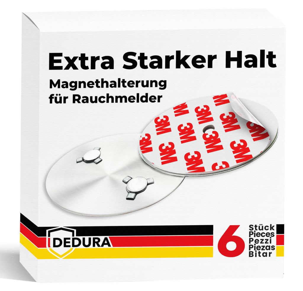 Rauchmelder Magnethalter 6er Set mit extra starken Klebepads – ohne Bohren und Schrauben – Magnethalterung geeignet für alle gängigen Rauchme...