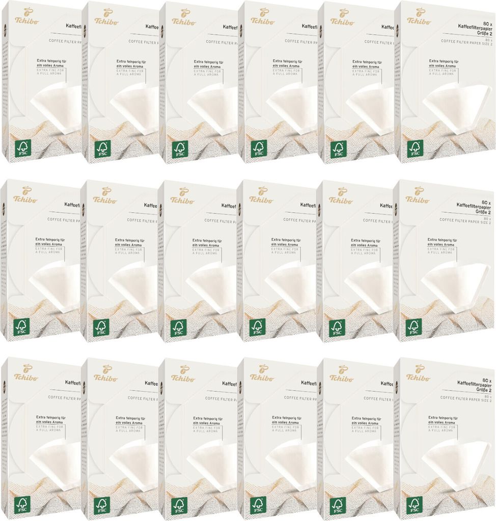Tchibo Kaffeefilter Größe 2 Großpackung 1440 Stück - spapier Filtertüten 18x80, nachhaltig, aromatisch, kompostierbar, umweltschonend, weiß