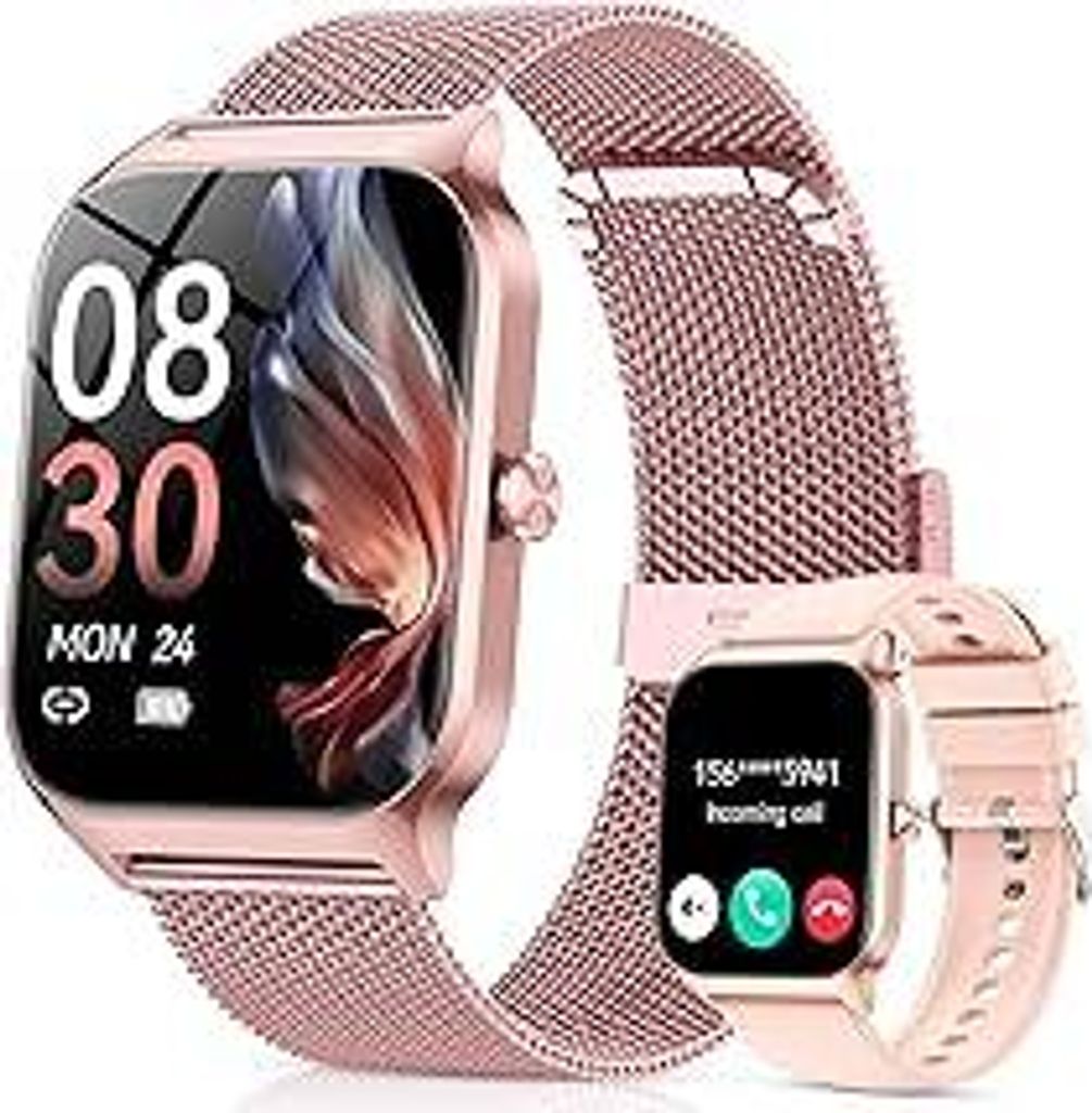 CASCHO Smartwatch Damen mit Telefonfunktion, 1.85 Smart Watch, 120+Sportmodi Fitnessuhr mit Herzfrequenz/SpO2/Schrittzähler/Schlafmonitor, IP68 W...