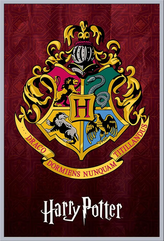 Affiche Harry Potter Blason Poudlard avec Cadre Argent Shinsuke 61x91cm
