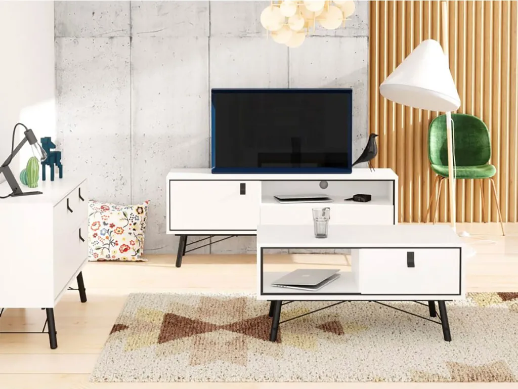 Buffet blanc mat Rye : Solution de rangement compacte 1 porte 2 tiroirs - 9
