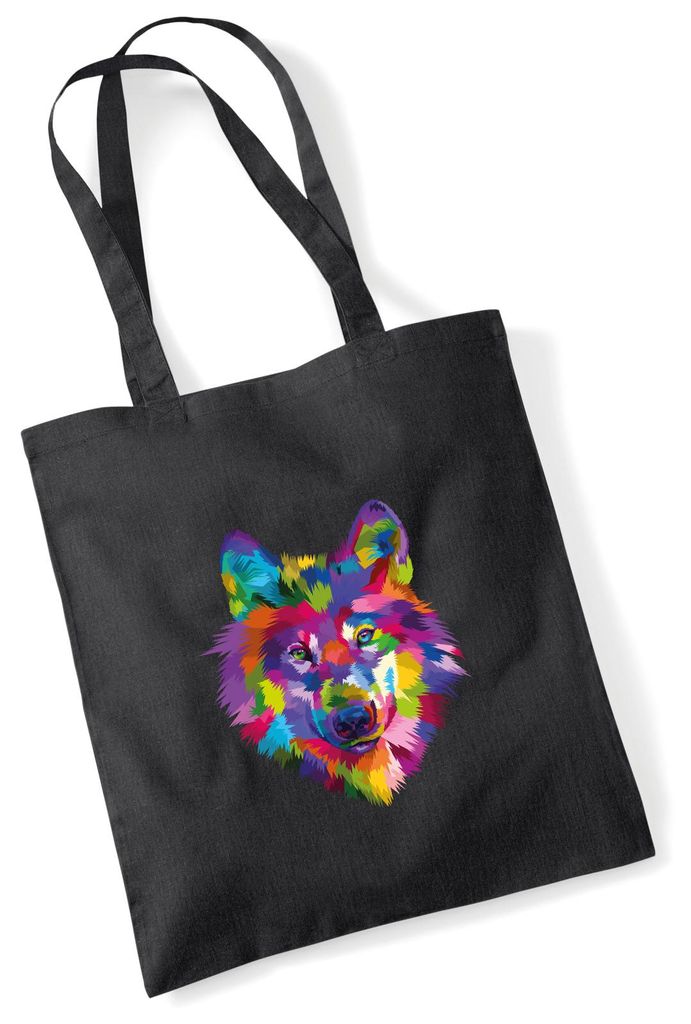 Huuraa Jutebeutel Wolf Colorful 10 Liter Black Baumwolle Tasche Geschenkidee