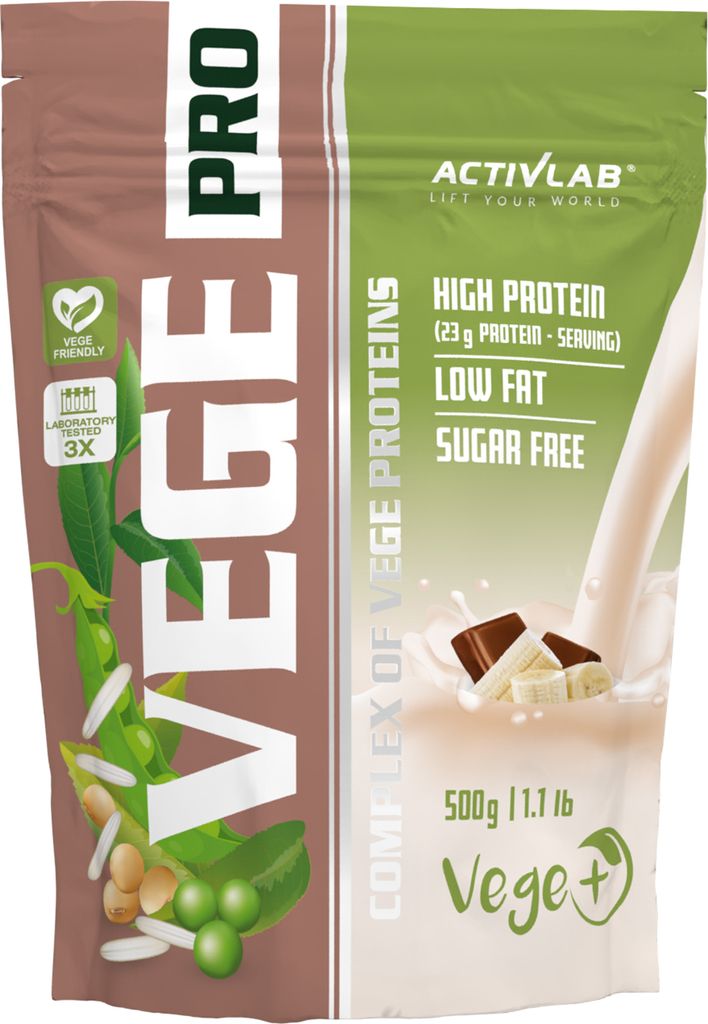 Activlab Vege Pro 500g, Sojaproteinisolat, Erbsenprotein, Reisprotein, Hanfprotein - Banane mit Schokolade