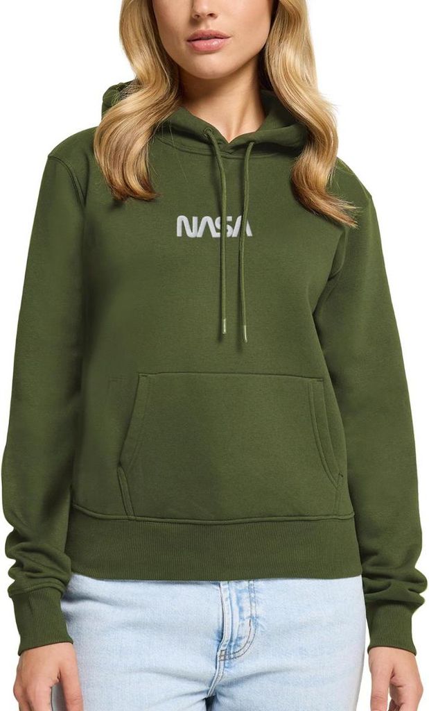 Spreadshirt Nasa Logo Weiß Stick Damen Premium Hoodie, XS, Khaki
