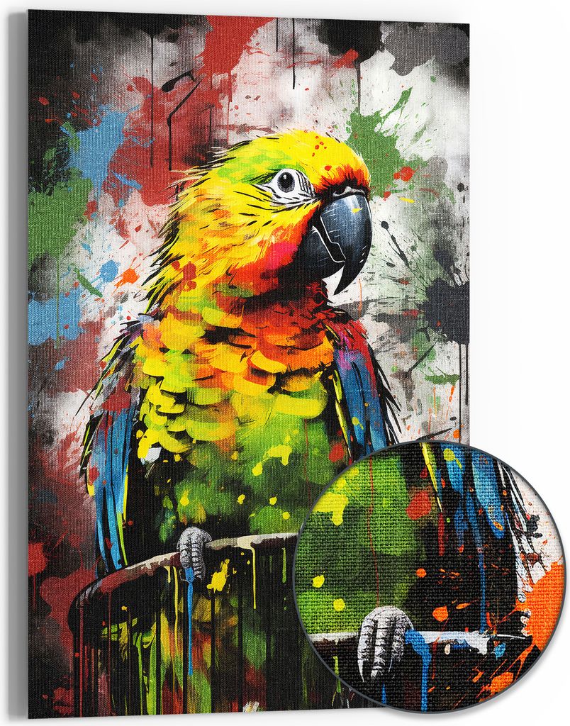 DEQOART Hybrid Leinwand Bild 60x90 cm 'Exotische Farbflügel' Wandbild Glas flach modern