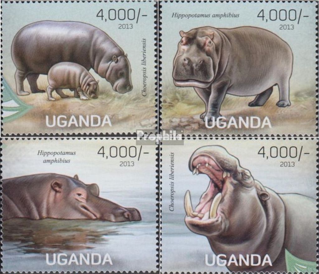 Briefmarken Uganda 2013 Mi 3040-3043 (kompl.Ausg.) postfrisch Flusspferde