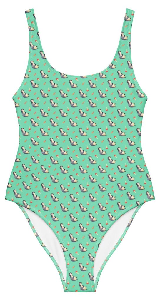 Mr. & Mrs. Panda Badeanzug Pinguin Lachen Größe XS - Mid Heather Green - Geschenk, Shape-Badeanzug, Swimsuit, Humor, UV-Badeanzug, Pinguine, Schw...
