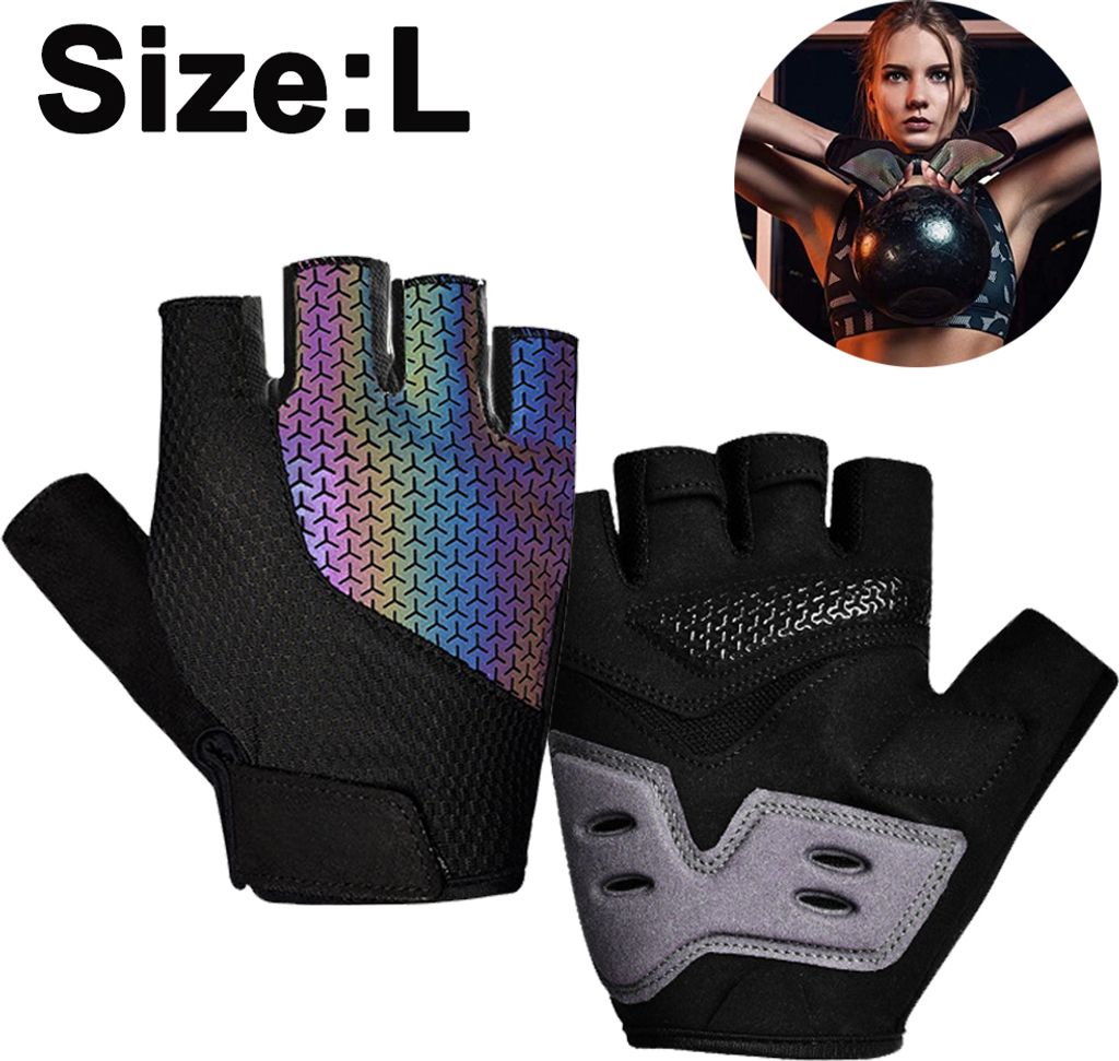 Fahrradhandschuhe, Fahrradhandschuhe, Sommer-Halbfinger-Gel-Sto?d?mpfungs-MTB-Handschuhe, rutschfeste, mehrfarbige reflektierende Mountainbike-Hand...