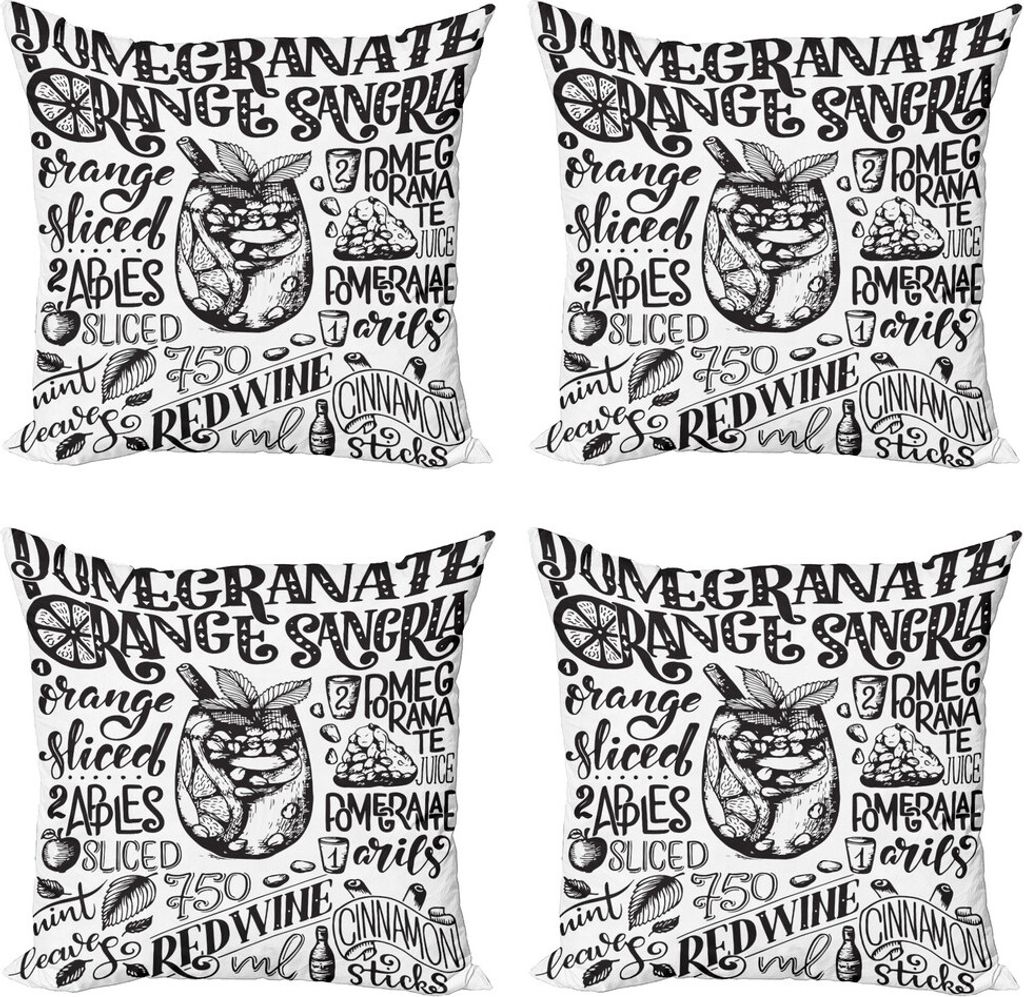 ABAKUHAUS Cocktailparty Kissenbezug Set (4 Stück), Sangria Skizze-Kunst, Moderner Doppelseitiger Digitaldruck, 40 cm x 40 cm, Schwarz-Weiss
