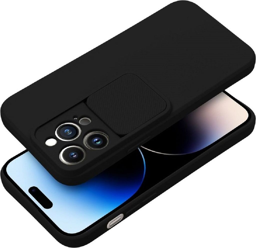 SlideSoft Case Hülle mit Kameraschutz Bumper TPU Hülle Stoßfest Handyhülle kompatibel mit iPhone 15 Pro Max Schwarz