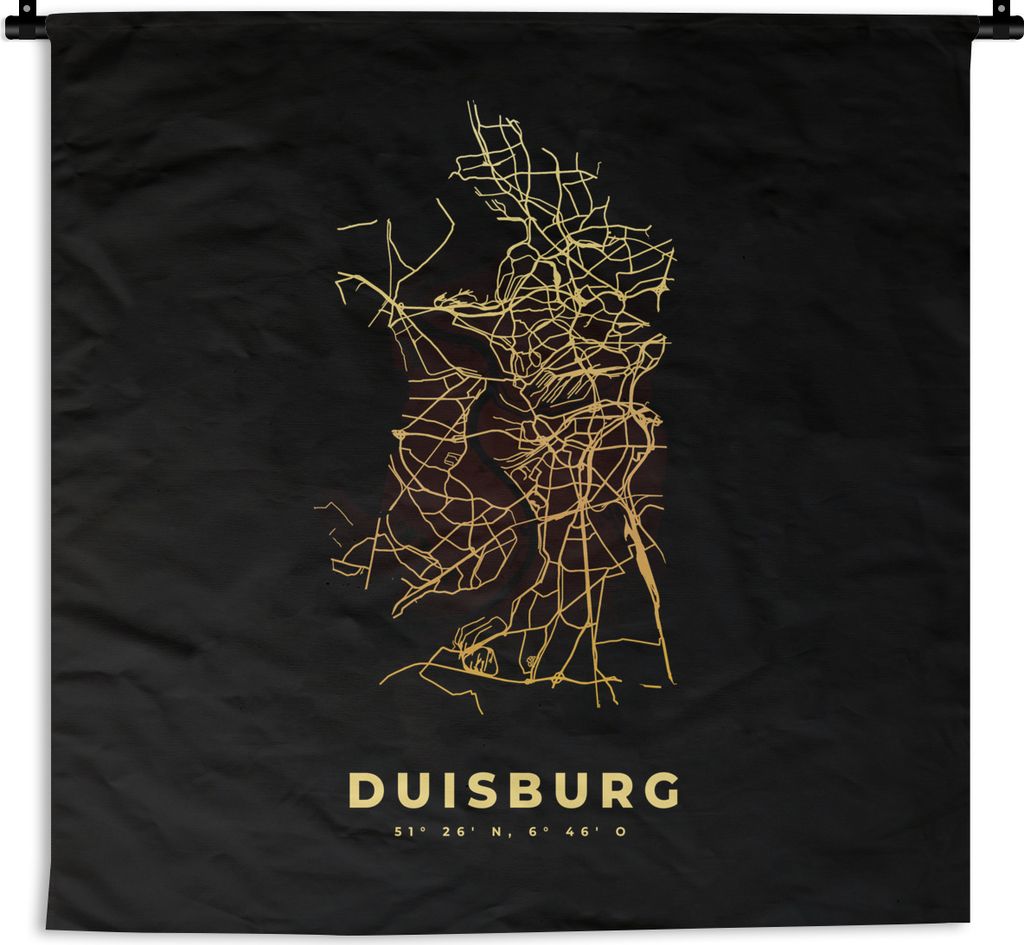 MuchoWow Wandteppich Wandbehang Karte - Duisburg - Gold - Stadtplan 120x120 cm Tapisserie Dekoration Wandtuch - Modern - Baumwollgewebe
