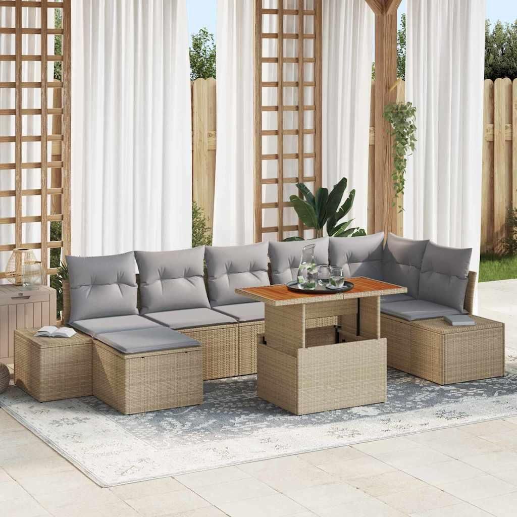 Maison Exclusive - Garten-Sofa-Set mit Speicher 8 pcs Beige Poly Rattan