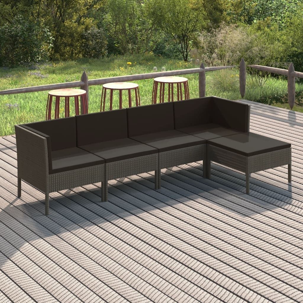 ZMH 5-tlg. Garten-Lounge-Set mit Auflagen Poly Rattan Grau