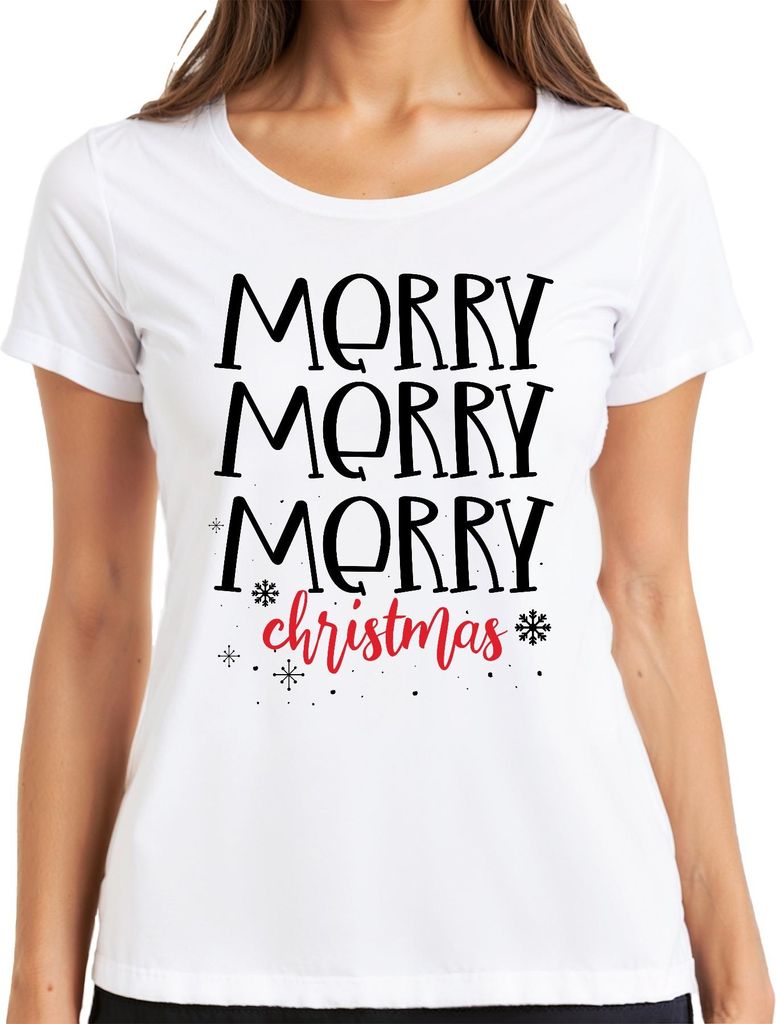 Merry Merry Merry Christmas - Weihnachten Weihnachtsgeschenk Christmas Damen T-Shirt, Weiß, L