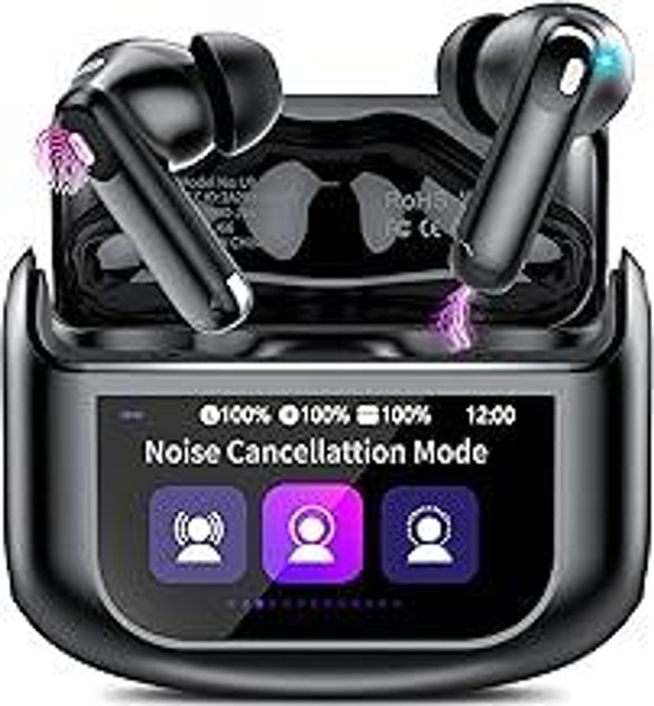 Touchscreen Bluetooth Kopfhörer, 2026 In Ear Kopfhörer Kabellos Bluetooth 5.4 mit ANC+ENC Noise Cancelling Mic, 48Std Spielzeit Tiefer Bass Earbu...