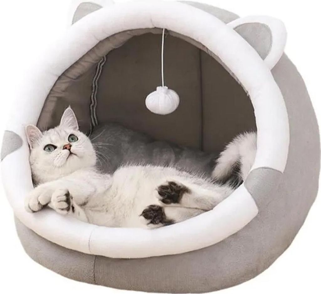 Katzenkorb mit abnehmbarem, waschbarem Kissen, Katzenhaus, Katzenzelt, Haustierbett, weiches Katzenhaus, Höhle, faltbar (Grau M)