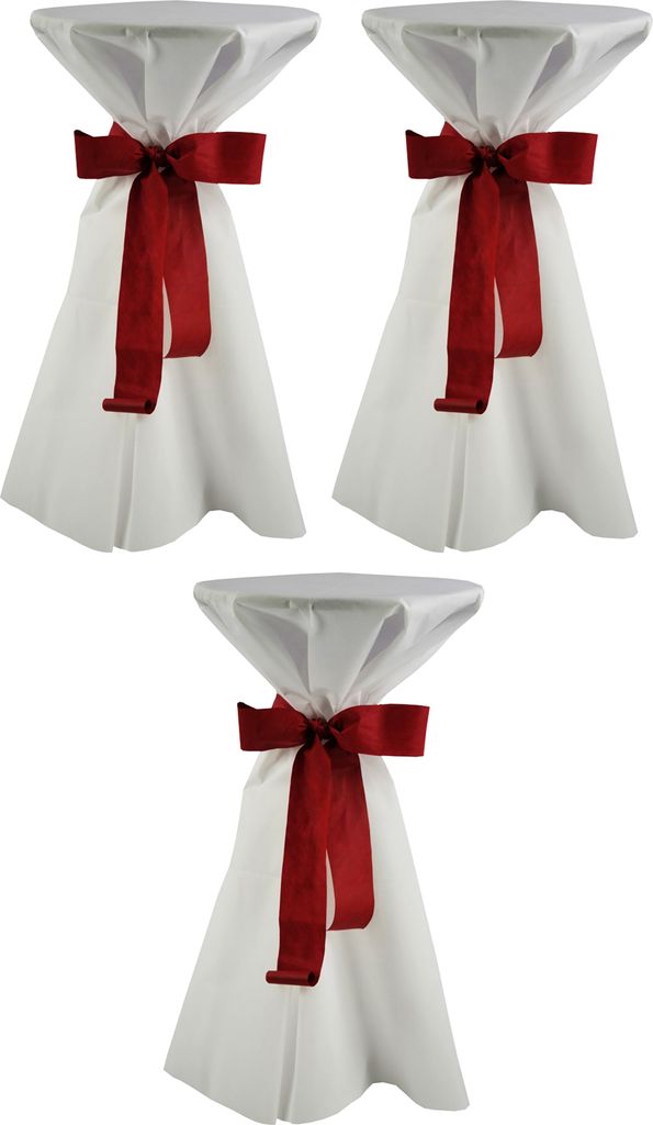 3 Stück Stehtischhusse 80cm Ø Sensalux, weiß, Schleifenband bordeaux