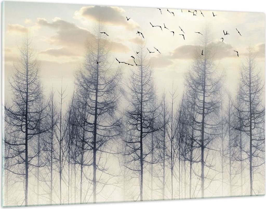 Bilder auf glas - Einteilig - Bäume Vögel Himmel - 120x80cm - Glasbilder - Wandbilder - Bilder - zum Aufhängen bereit - Wanddekoration aus Glas ...