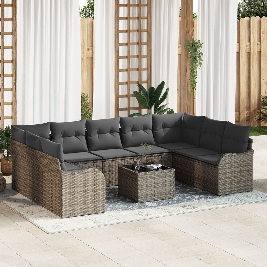 Desgin 9-teiliges Garten Sofa Set mit Kissen Schwarz Poly Rattan - Gartensofas 3354538