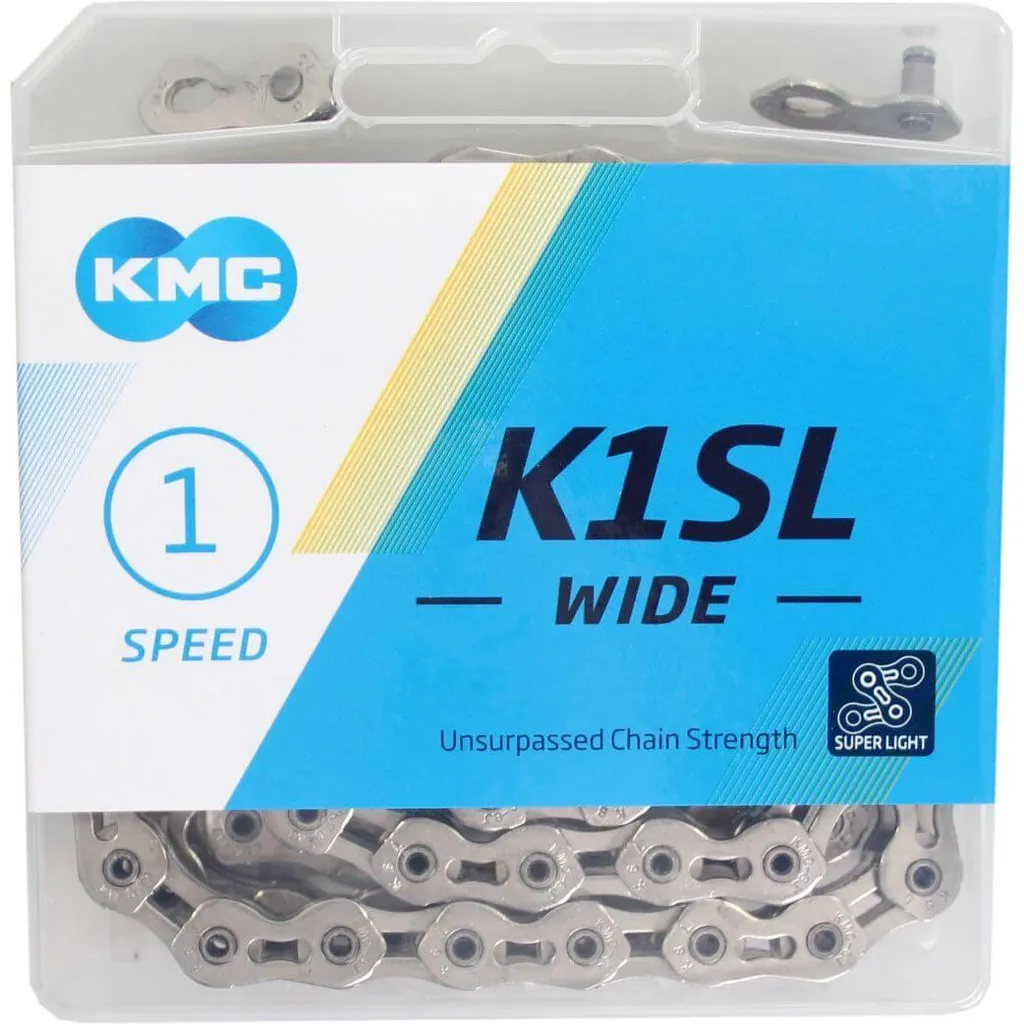 Chaîne KMC K1SL Wide Argent 1/2 X 1/8 Anti-Déraillement et Longue Durée