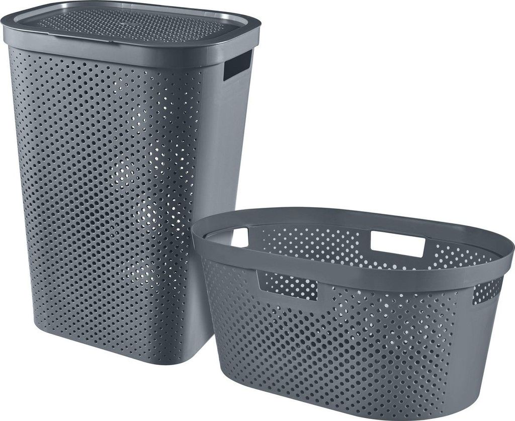 Curver Infinity Dots Set – Wäschebox 60L + Wäschekorb 40L, anthrazit