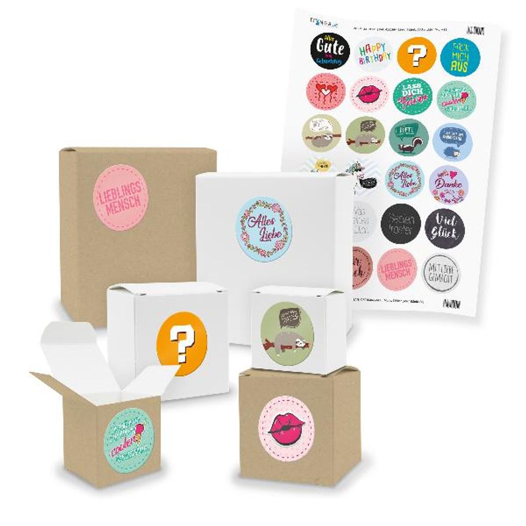 itenga SET Mix (Motiv 86 V03) 24x kleine Geschenkboxen mit Stickerbogen