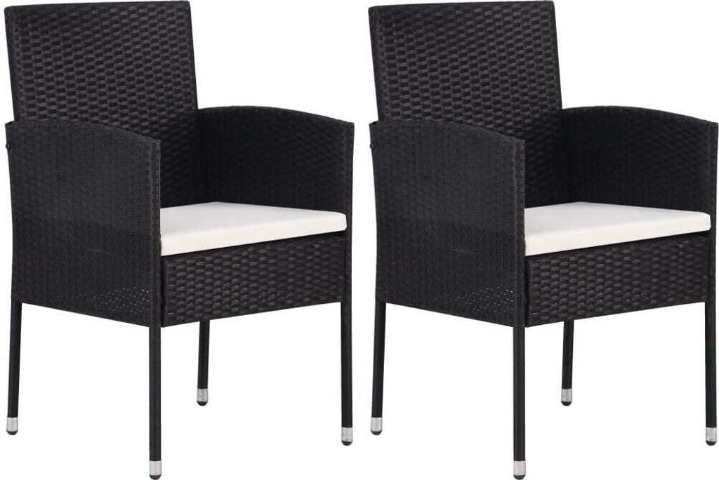 Gartenstühle mit Kissen in Cremeweiß 2 Stk. Schwarz Polyrattan