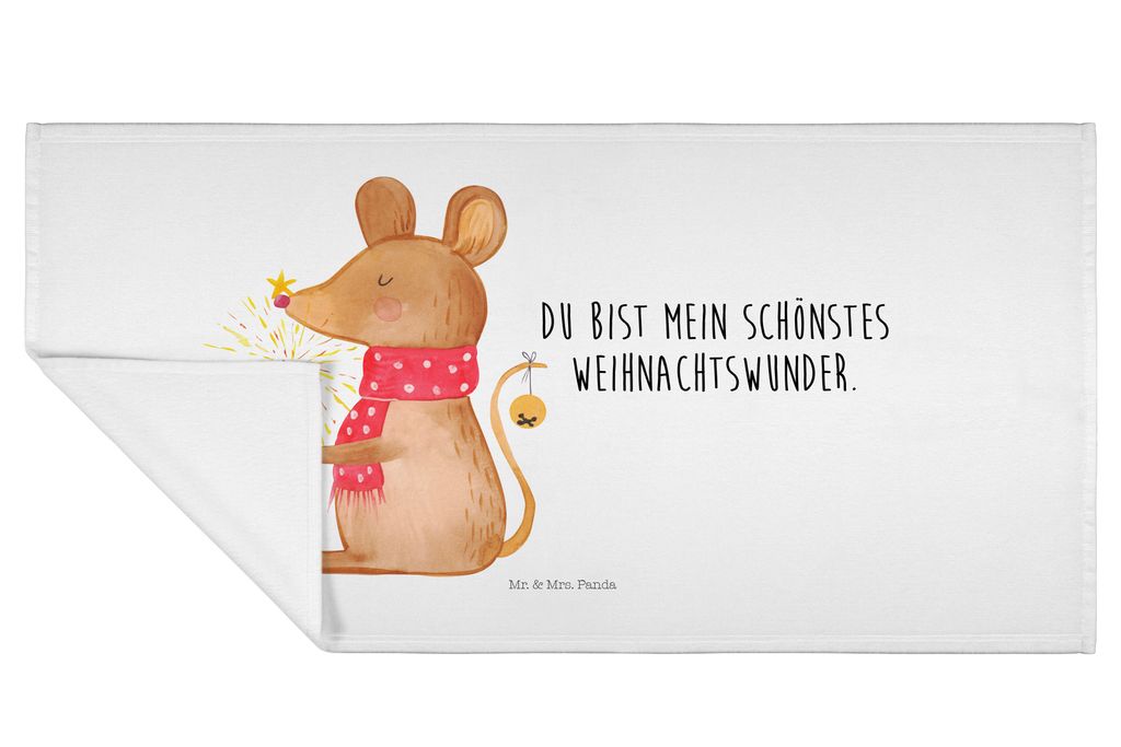 Mr. & Mrs. Panda Handtuch Maus Weihnachten - Weiß - Geschenk, frottierhandtuch, Mäuschen, Frohe, baumwolle, 50x100, Flauschtuch, Händehandtuch, ...