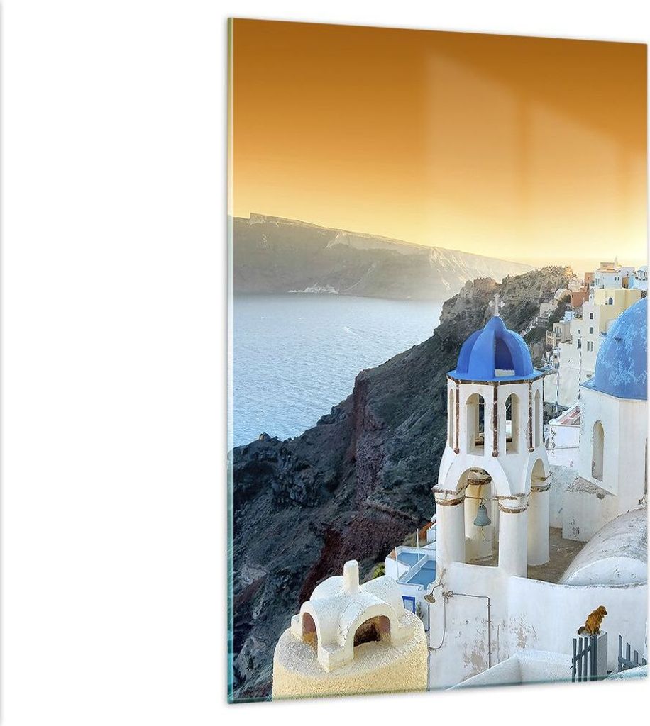 Bilder auf glas - Einteilig - Santorini Griechenland Urlaub Insel - 80x120cm - Glasbilder - Wandbilder - Bilder - Wanddekoration aus Glas - Glas Bi...
