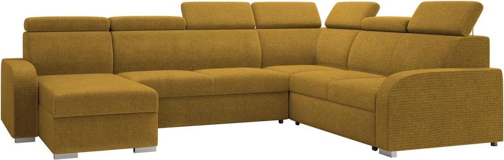 MIRJAN24 Wohnlandschaft Oslo 2rR2pLC, Wohnzimmer U-Form, Ecksofa mit Schlaffunktion und Bettkasten, Einstellbare Kopfstützen (Farbe: Crown 10)