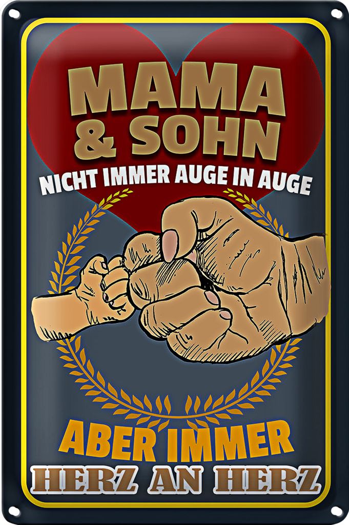 Blechschild Spruch 20x30cm Mama und Sohn immer Herz an Herz