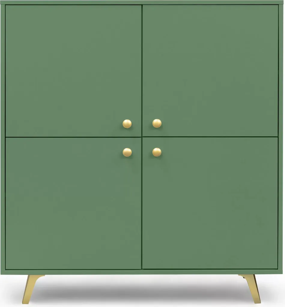 Commode quatre portes JOELE vert pour organiser le linge de maison