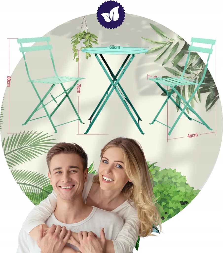 Set da Giardino SEMPLICI in Metallo Verde Menta - Stile Retrò 3 Pezzi - 13