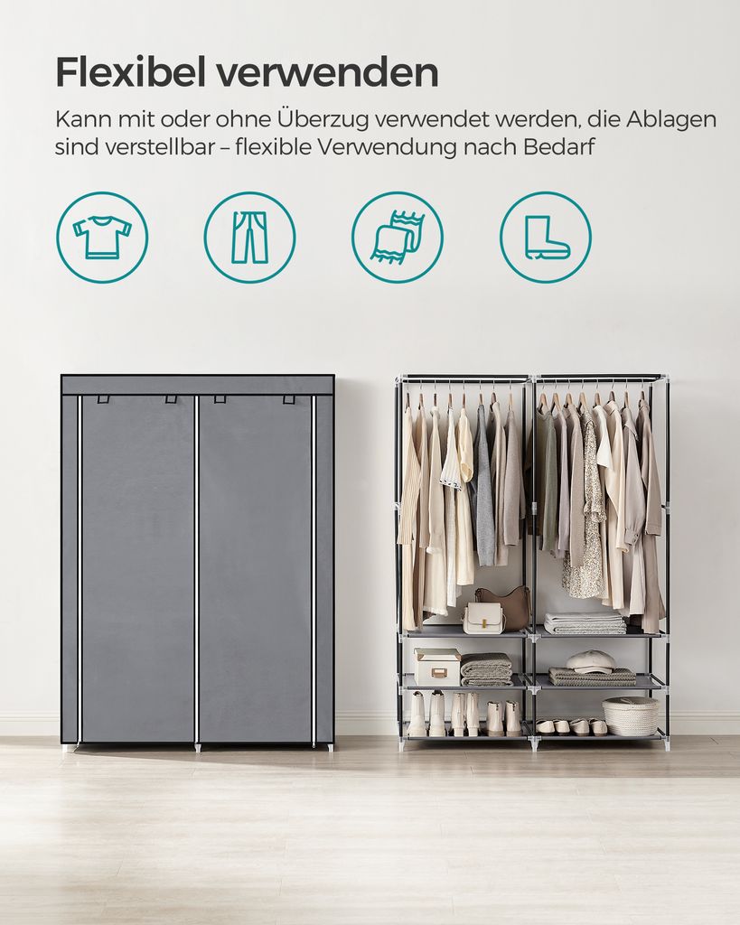 SONGMICS Stoffschrank, Kleiderschrank, 2 Hängefächer, mit Produktbild 3