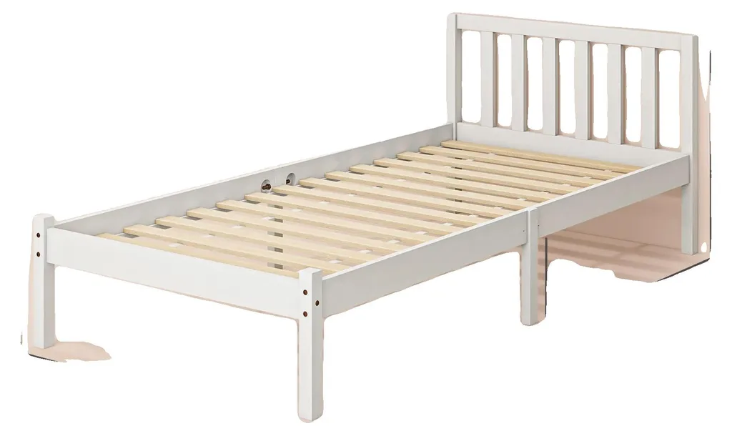 Lit blanc moderne en bois massif 198 cm - Assemblage rapide et stable