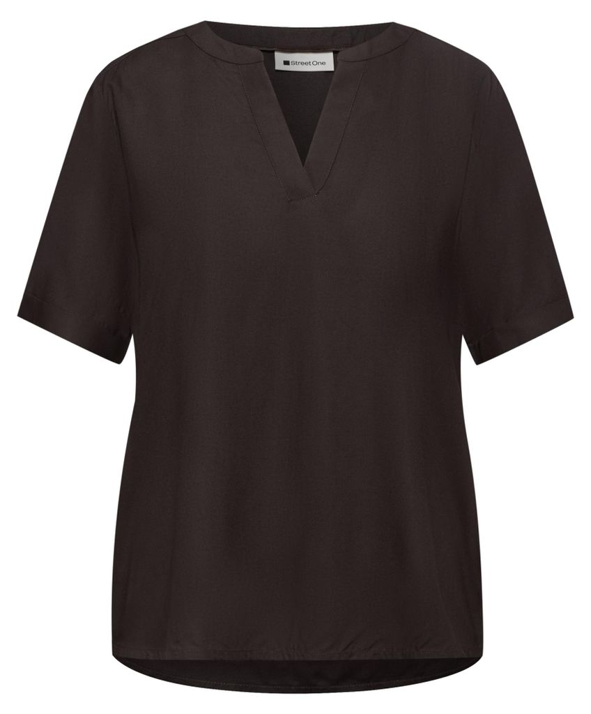 Street One QR Splitneck blouse w turn-up espresso brown 40