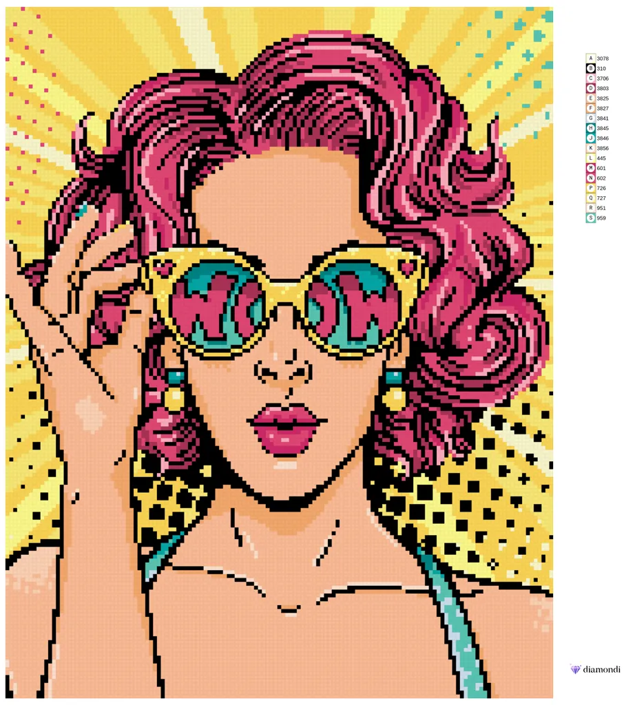 Kit Fai da Te Diamond Painting Pop Art Donna Capelli Rosa 40x50 Zuty - 5
