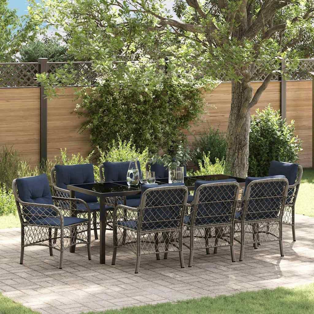 Maison Exclusive - Garten Essgruppe mit Kissen 9 pcs Grau und Schwarz Rattan