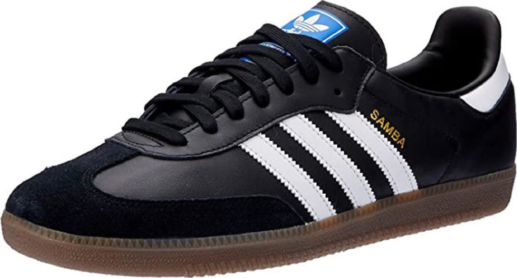 A single black Adidas Samba OG sneaker is shown from a side angle against a white background.