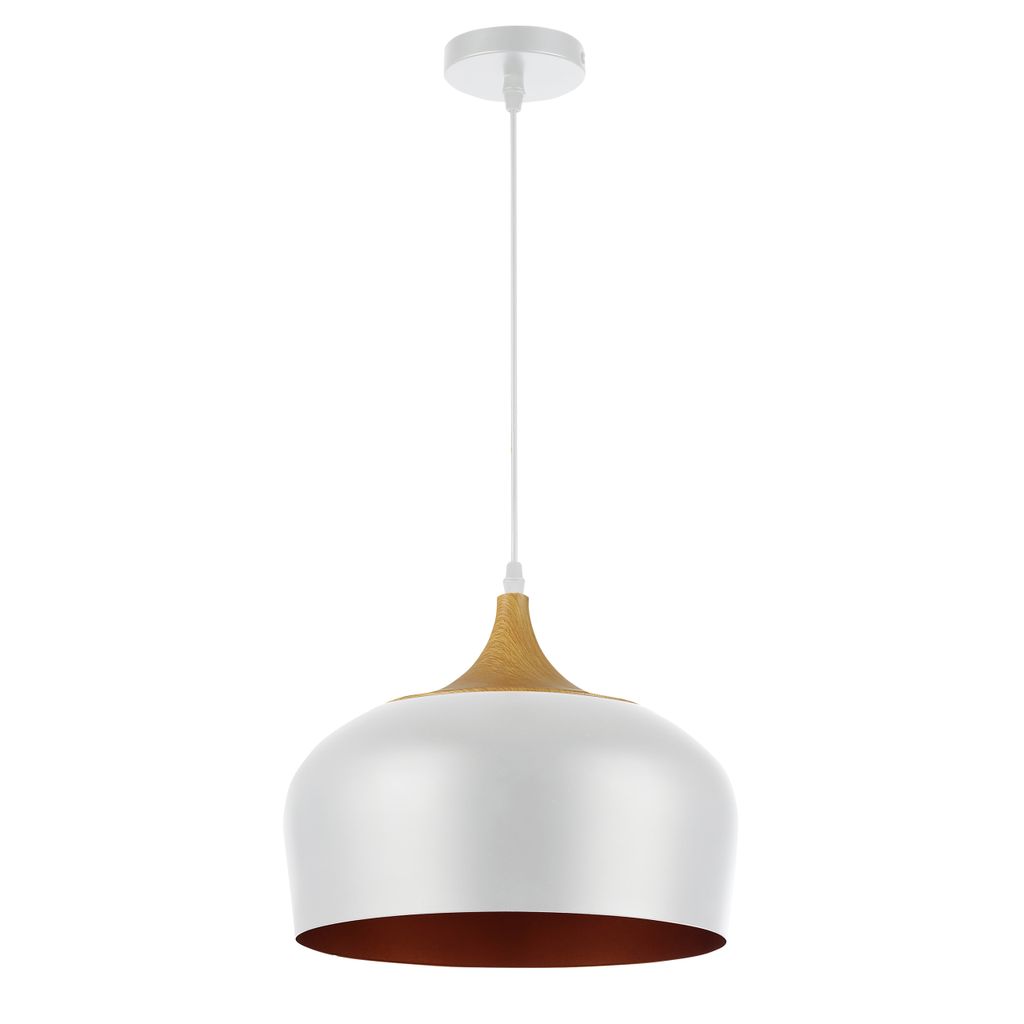 MasterLED Pendelleuchte Lumina Ø30cm Weiß-Gold E27 – Hängelampe mit Holzdekor für Küche & Esstisch