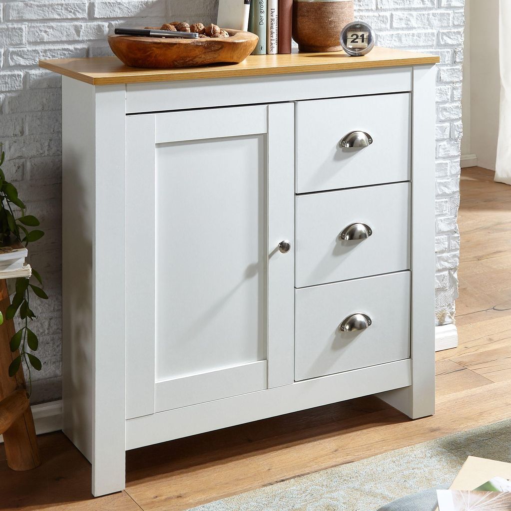 Komoda FineBuy se 3 zásuvkami, 79 x 81 x 35 cm, bílá / dub, Obrázek produktu 