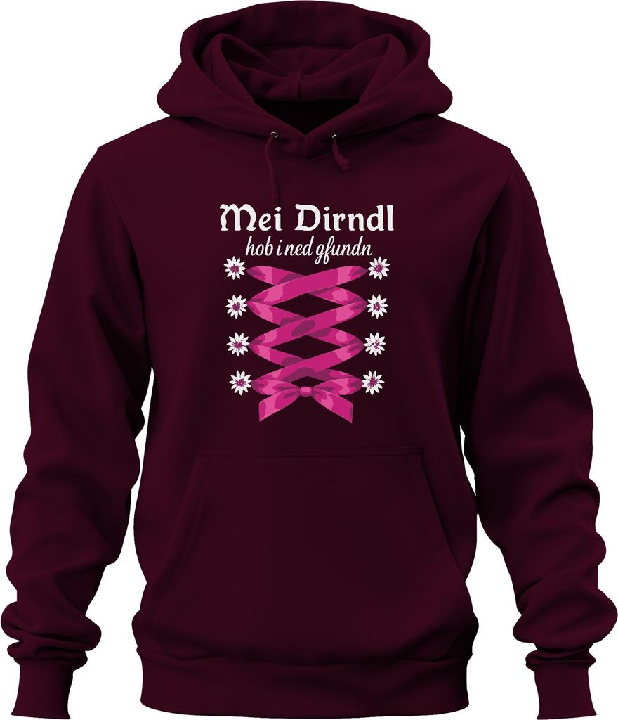 Mei Dirndl hob i ned gfundn Bayern Trachten Edelweiß Uni Hoodie Kapuzenpullover, Burgundy, S