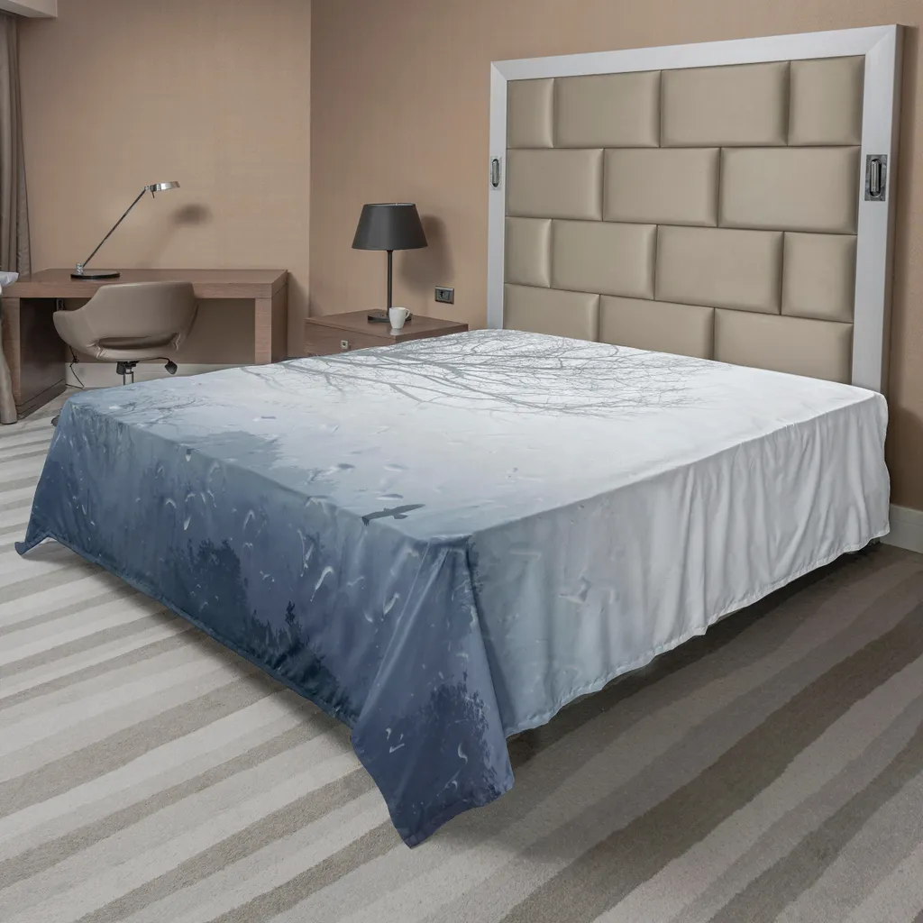 Drap de Lit Supérieur Décoratif Motif Arbre Solitaire 266x260 cm Gris