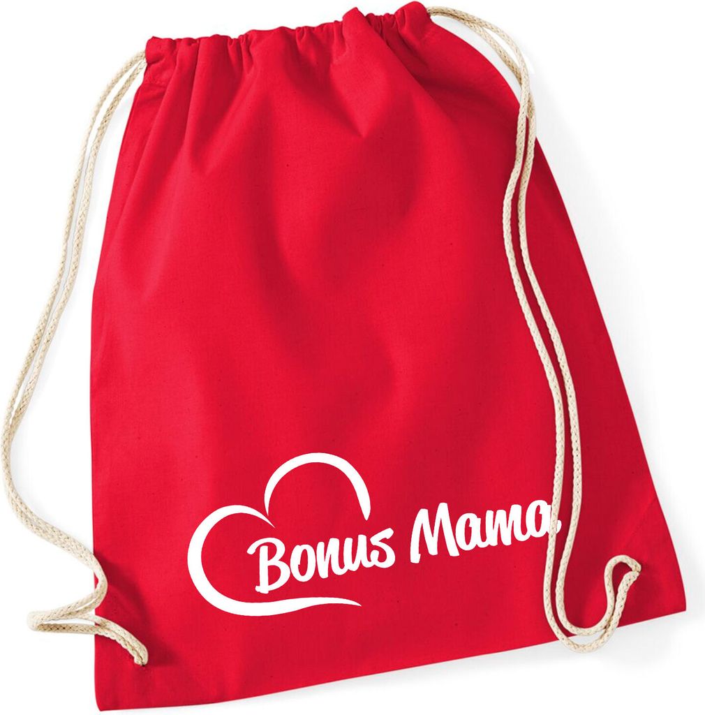 Huuraa Turnbeutel Bonus Mama Herz 12 Liter Classic Red Baumwolle Rucksack Geschenkidee