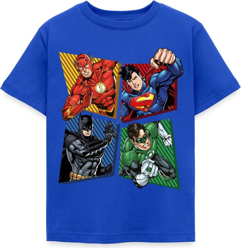 Spreadshirt DC Comics Justice League Superhelden Kinder T-Shirt, 98/104 (3-4 Jahre), Royalblau