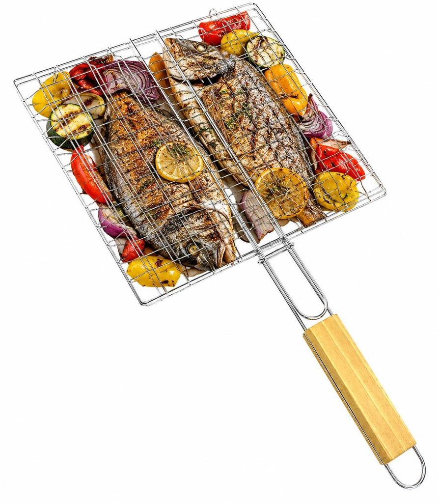 Grilovací rošt 23 × 21 cm s dřevěnou rukojetí – kovový Obrázek produktu 