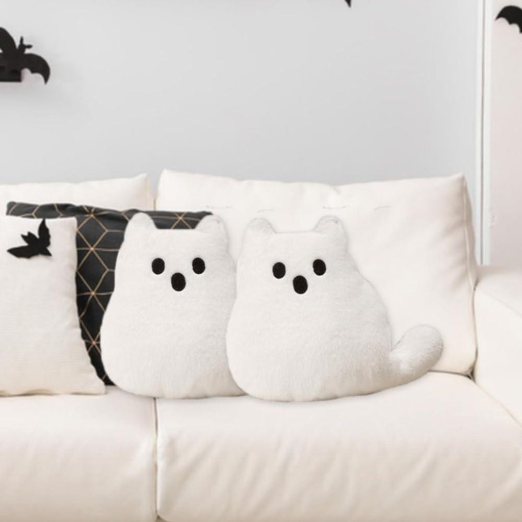 2 Stück Halloween-Kissen in Form einer Geisterkatze, süßes Produktbild 
