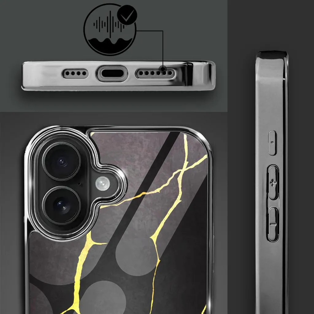 Coque iPhone 16 Plus en porcelaine noire et verre Kintsugi - 7