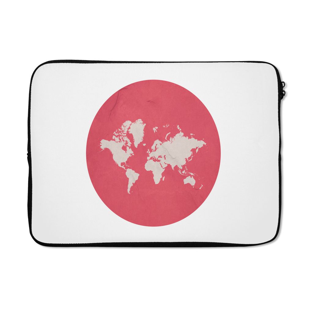 MuchoWow Laptop Hülle 13 Zoll Weltkarte - Rosa - Kreis Laptoptasche - Laptophülle - Sleeve - Rundumschutz