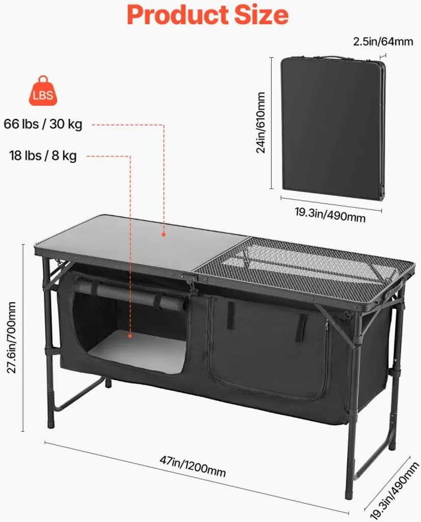 Table de cuisson camping pliante pour barbecue - Cuisine mobile noire - 6